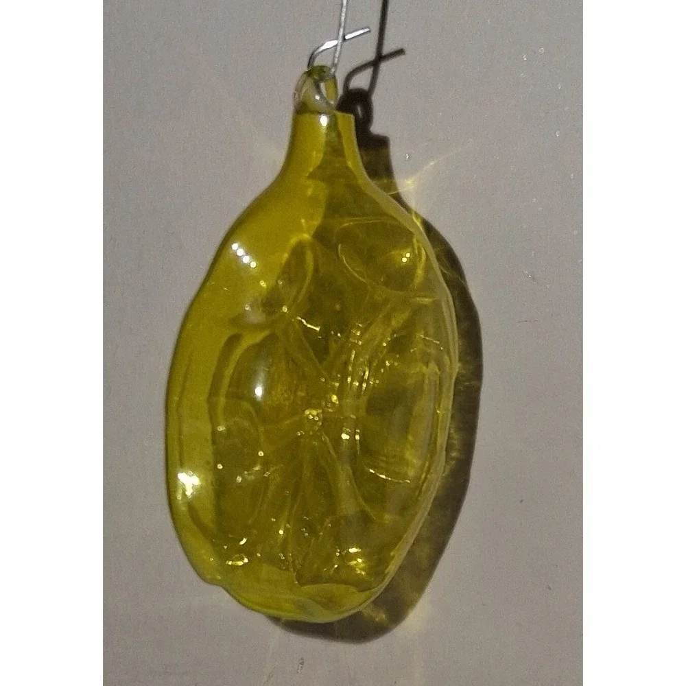 Vintage Yellow Blown Glass Starburst Christmas Ornament Flat Geometric 2.5